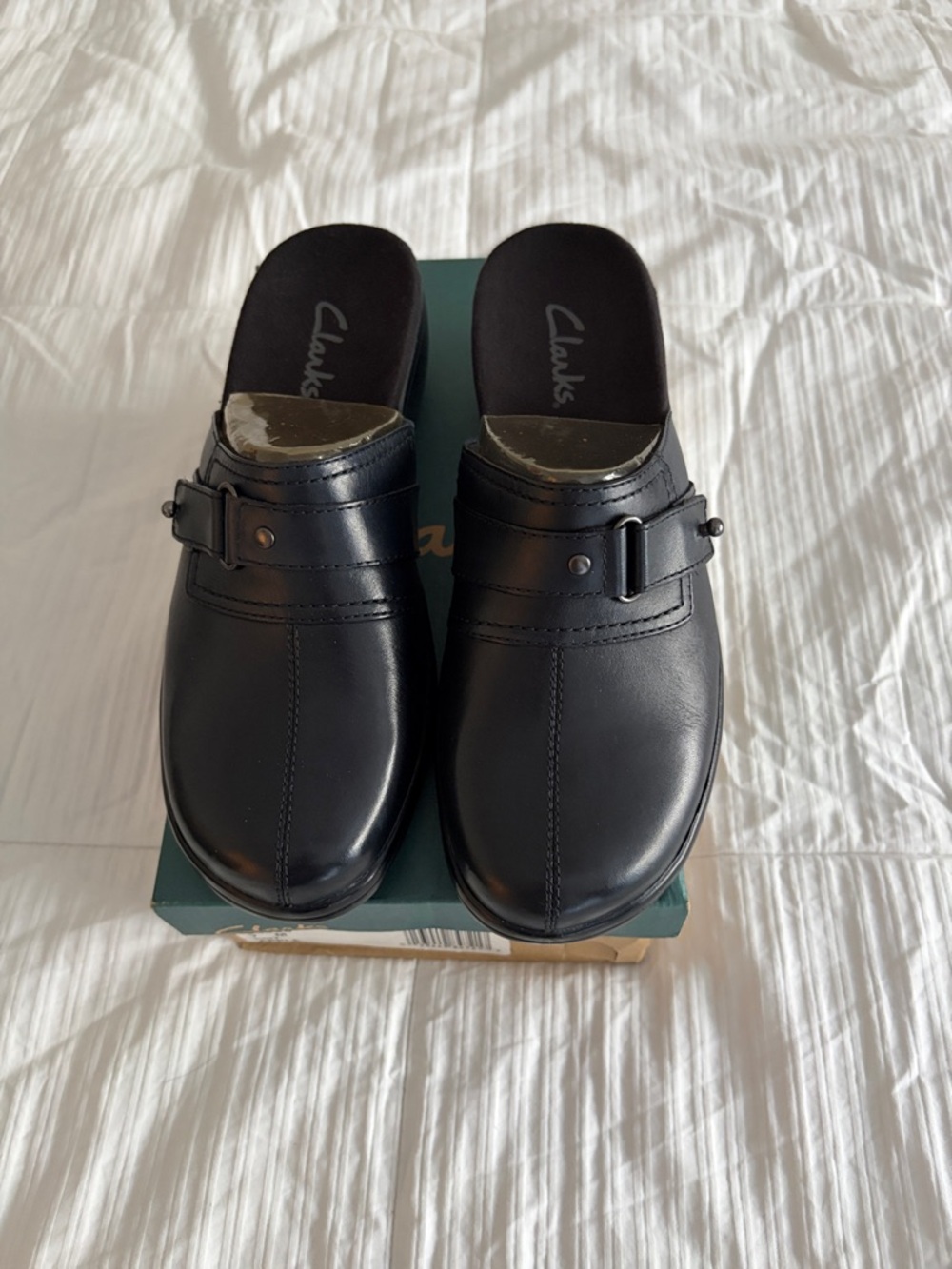 Navy Leather Clarks Clogs (Size 7M) - Brand New